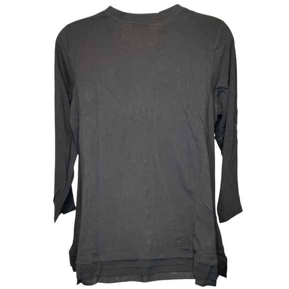 LOGO by Lori Goldstein Womens Button Front Tunic Top Sz 2X Black Lagenlook Flowy - Picture 2 of 9